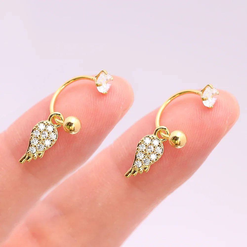 2PCS Stainless Steel Heart Cross Drop Earrings For Women Jewelry Set Helix Tragus Cartilage Daith Piercing