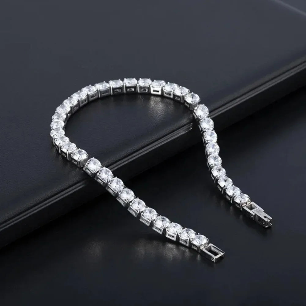 Unisex Tennis Bracelet Iced Out Chain Silver Tone Jewelry For Women And Men Sparkling Everyday Style