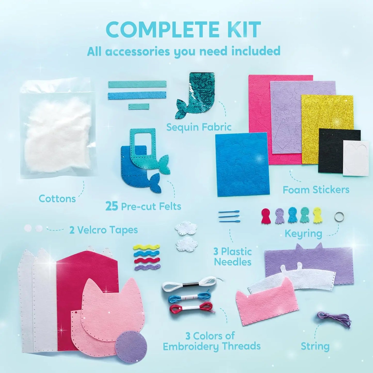 JOYFY 7 Sewing Projects My First Kids Sewing Kit- Easy DIY Arts and Crafts for Girl Birthday Chirstmas Gifts Unicorn and Mermaid