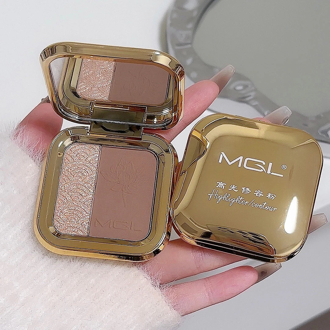 Two Color Eyeshadow Palette Easy To Apply With Matte Shimmer And Highlighter For Contouring Waterproof Long Lasting 4.3g