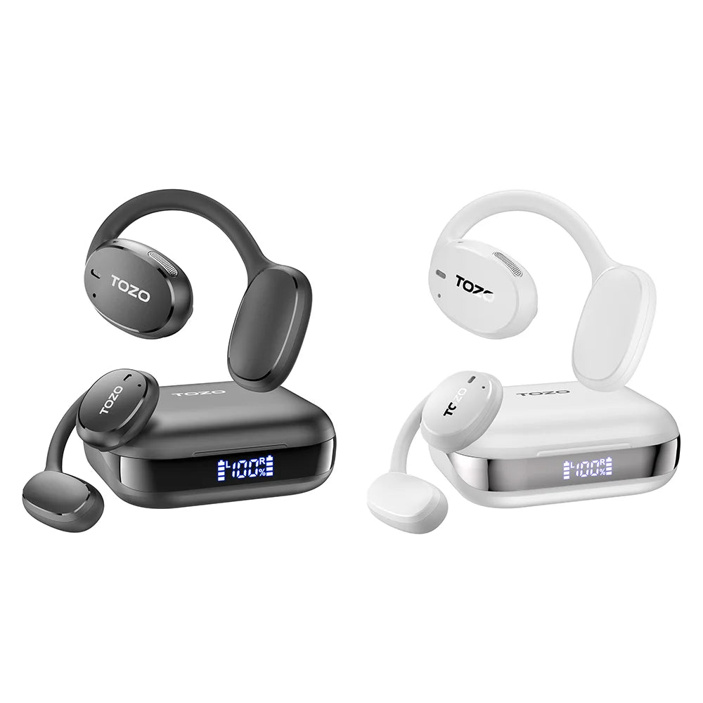Refurbished TOZO OpenEgo Headsets Open Ear Headphone Bluetooth Dual Mic Clear Call Earphones with Earhooks IPX5 Water-resistant