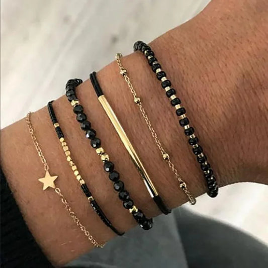 7Pcs Set Bohemian Heart Beads Bracelets For Women With Crystal Round Pendants Elastic Stretch Jewelry Gift