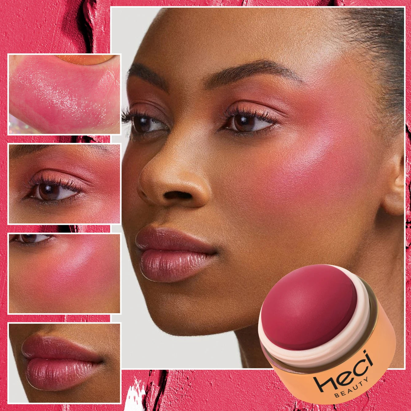 HECI Beauty Cream Blush Ball High Pigment Formula Semi Matte Finish Blendable Color Eyes Lips Cheeks Highlight Stick