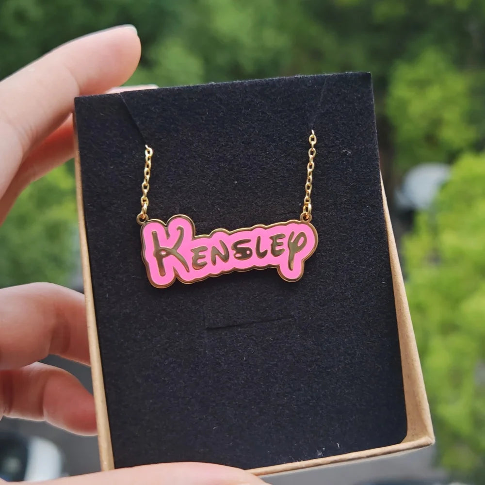 LeeChee Cute Font Custom Name Necklace Colorful Enamel Stainless Steel Pendant Gift For Girls