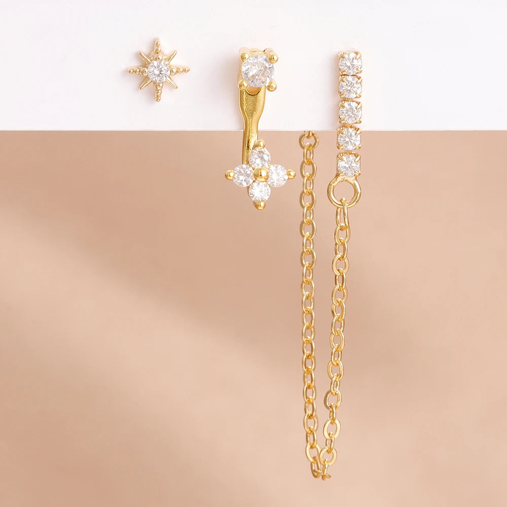 Three Piece Luxury Pendant Drop Earrings Set for Women Stainless Steel Cubic Zirconia Fashion Jewelry