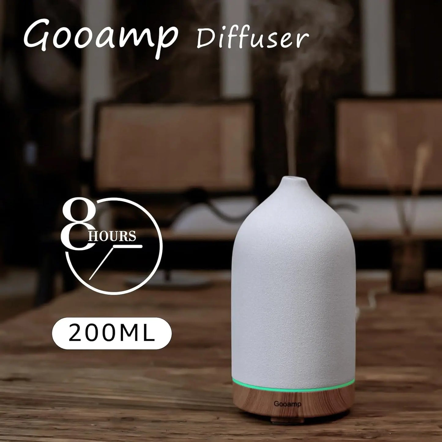 Ceramic 200ml Essential Oil Diffuser With 7 Color LED Auto Shut Off And Timer Wood Grain Base For Home Office