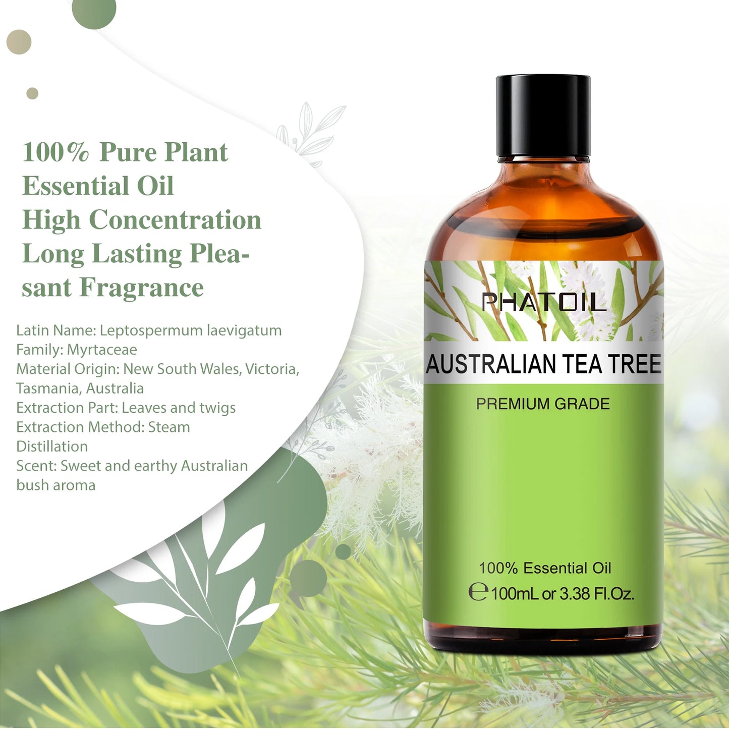 PHATOIL 100ML Copaiba Pure Essential Oils Helichrysum Neroli Australian Tea Tree Lemon Eucalyptus Turmeric Oregano Spearmint Oil