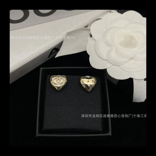 Double Gloss Love Diamond Set Heart Shaped Stud Earrings For Romance And Modern Style
