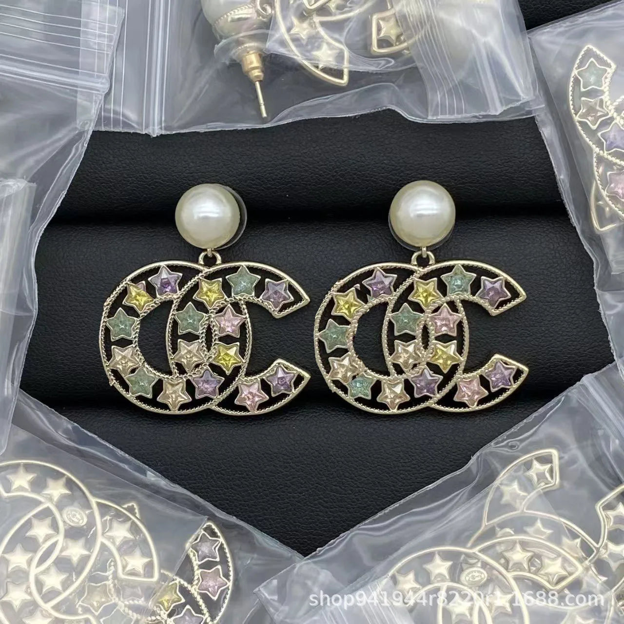 New Love Double Letter Stud Earrings, Fringed Stars Fashion Light Luxury Versatile Same Style