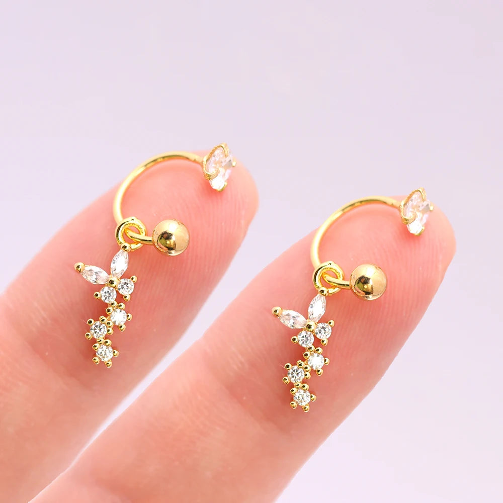 2PCS Stainless Steel Heart Cross Drop Earrings For Women Jewelry Set Helix Tragus Cartilage Daith Piercing