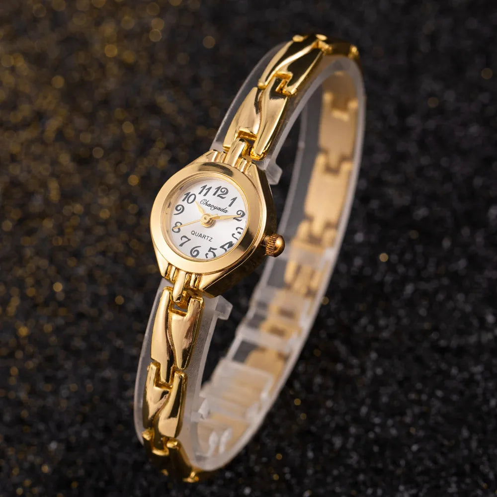 Fashion Gold Vintage Womens Watch Luxury Elegant Quartz Timepiece With Pattern Bracelet For Casual To Couture Looks