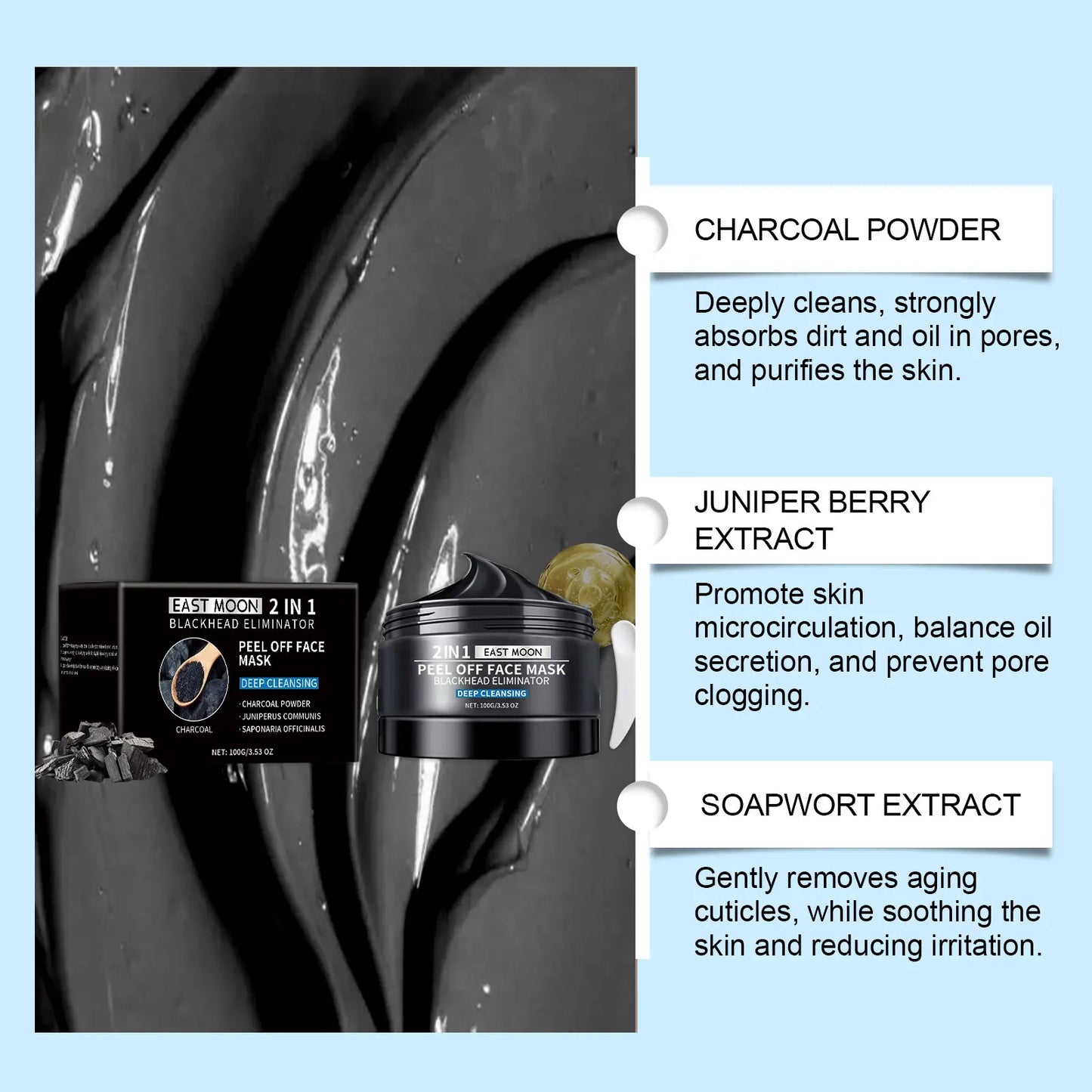 East Moon Bamboo Charcoal Mud Mask For All Skin Types Gentle Exfoliating Blackhead Care Hydrating Revitalizing Facial