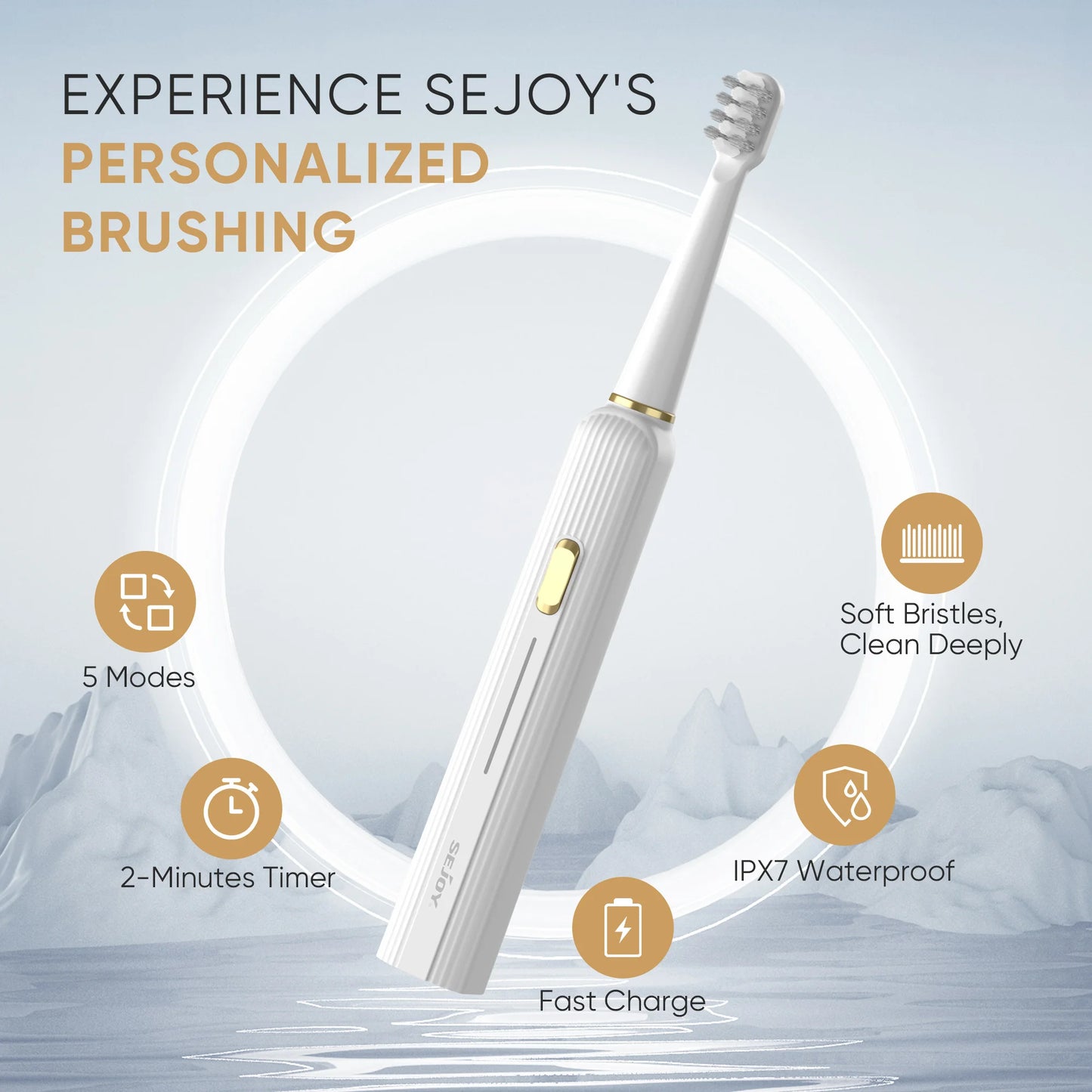SEJOY Electric Toothbrush with 12 Brush Heads, Sonic Electric Tooth brush with 25500 VPM Deep Clean 5 Modes, Rechargeable
